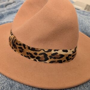 Halogen Tan Fedora with Leopard Print Band